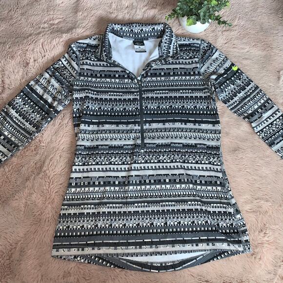 Nike Dri-Fit Gray, Black, White Pixel Stripe Print Half Zip Activewear Pullover - Picture 3 of 8